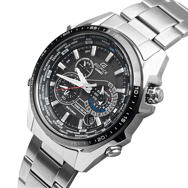 Casio Seria EDIFICE modny biznesowy wielofunkcyjny zegarek kwarcowy na energię słoneczną stalowa bransoleta japoński i koreański zegarek męski EQS-500DB-1A1