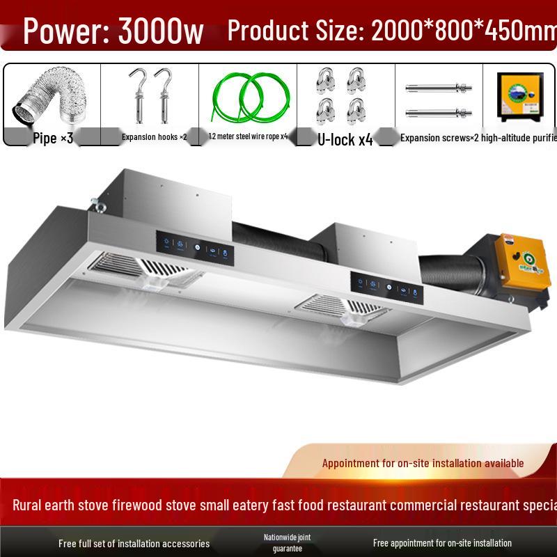 Commercial High-Suction Stainless Steel Range Hood for Restaurants with Wood-Fired Stove Purification