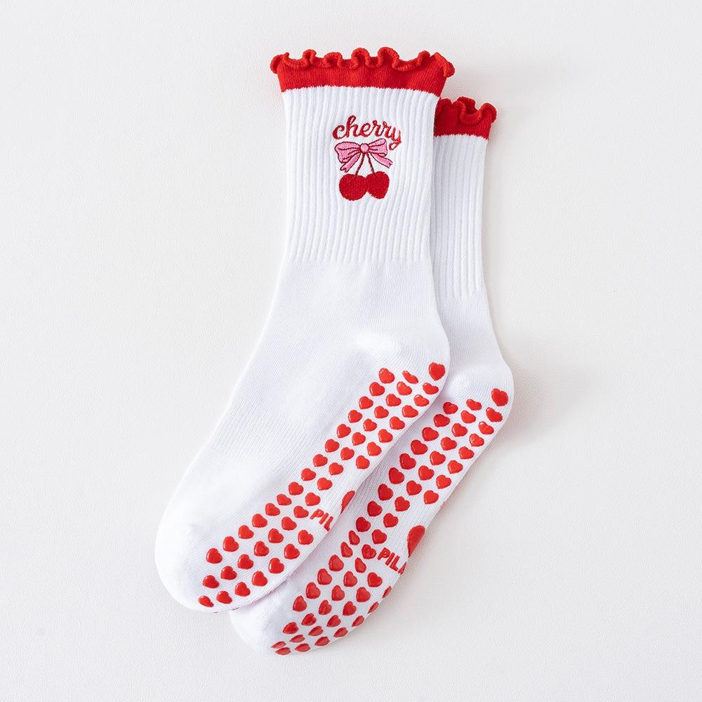 Cotton Pilates Socks Harajuku Street Mid Tube Socks New Cherry Embroidery Socks
