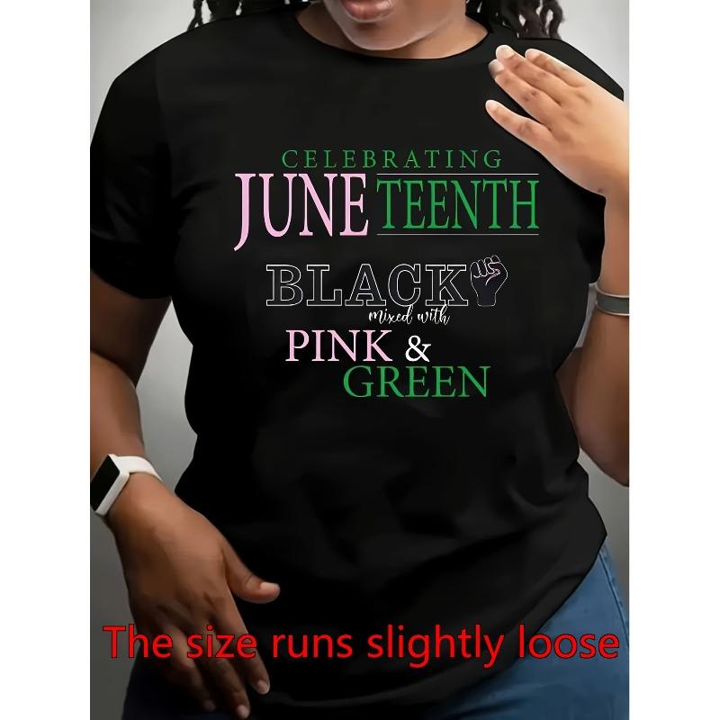 Women s Black Pink & Green June 15th Graphic T-Shirt Casual Short Sleeve Comfortable Everyday Top S чёрный
