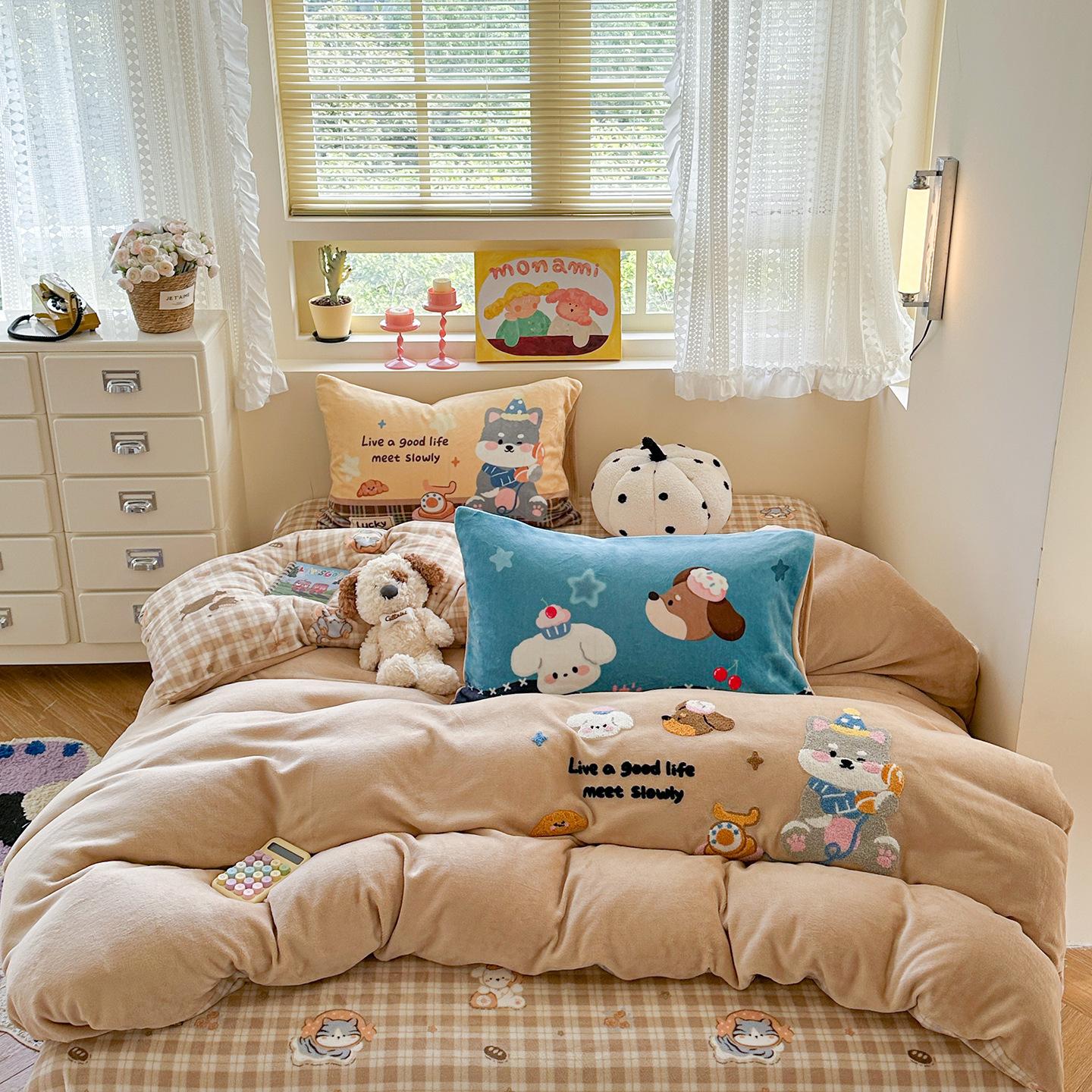 

Утолщенное мультяшное полотенце из молочного флиса с вышивкой, набор из четырех предметов - Вышивка инков придает тому же одеялу 1. 1.2m sheet 3pc