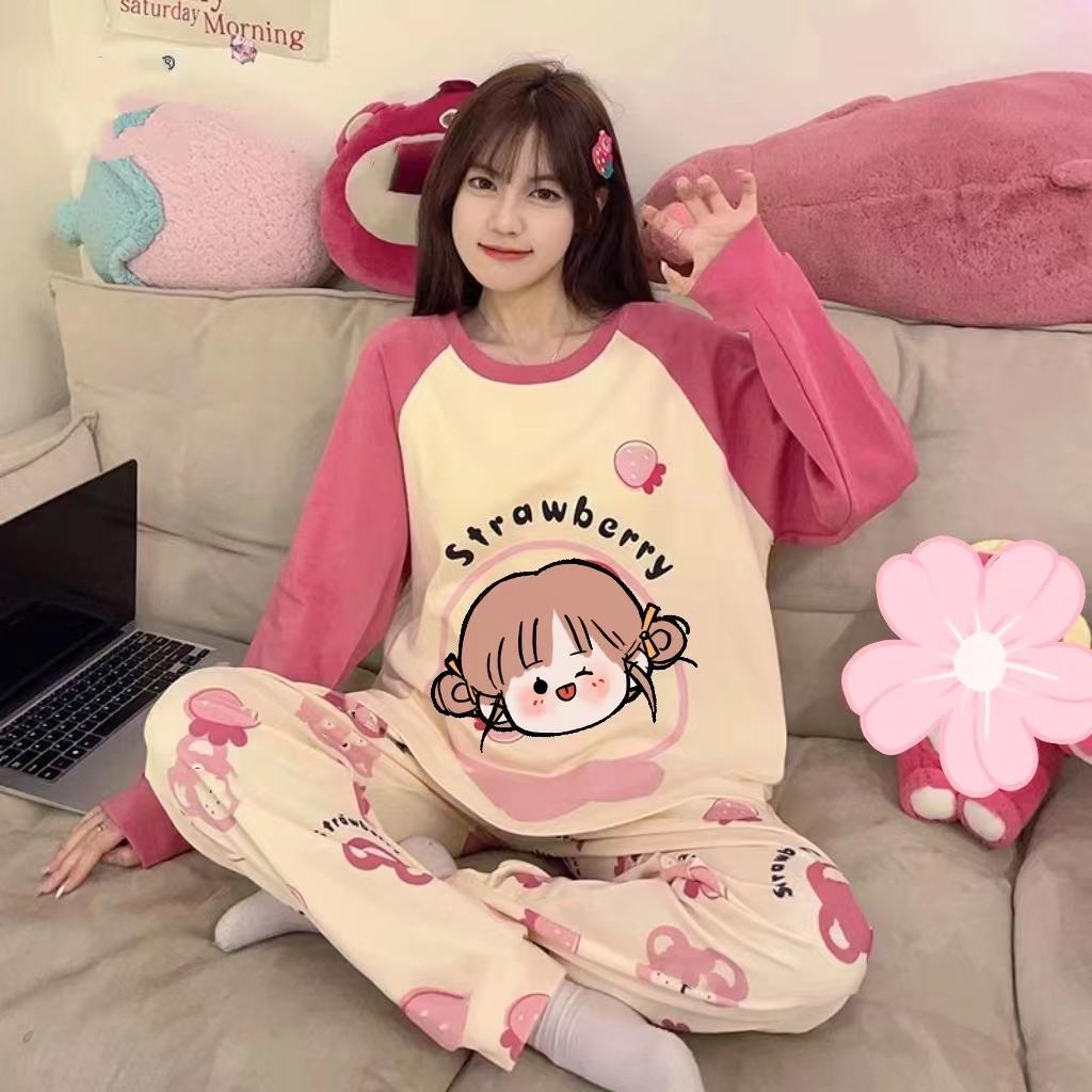 Pajamas Loungewear Set Women Spring and Autumn Plus Size Long Sleeve Cartoon Winter Ladies Cute Student Loungewear Set