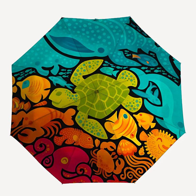 

1pc Ocean Life Automatic Open/Close Umbrella, Portable Folding Umbrella for Travel, Themed Events, It is suitable as a gift for various festivals, Out