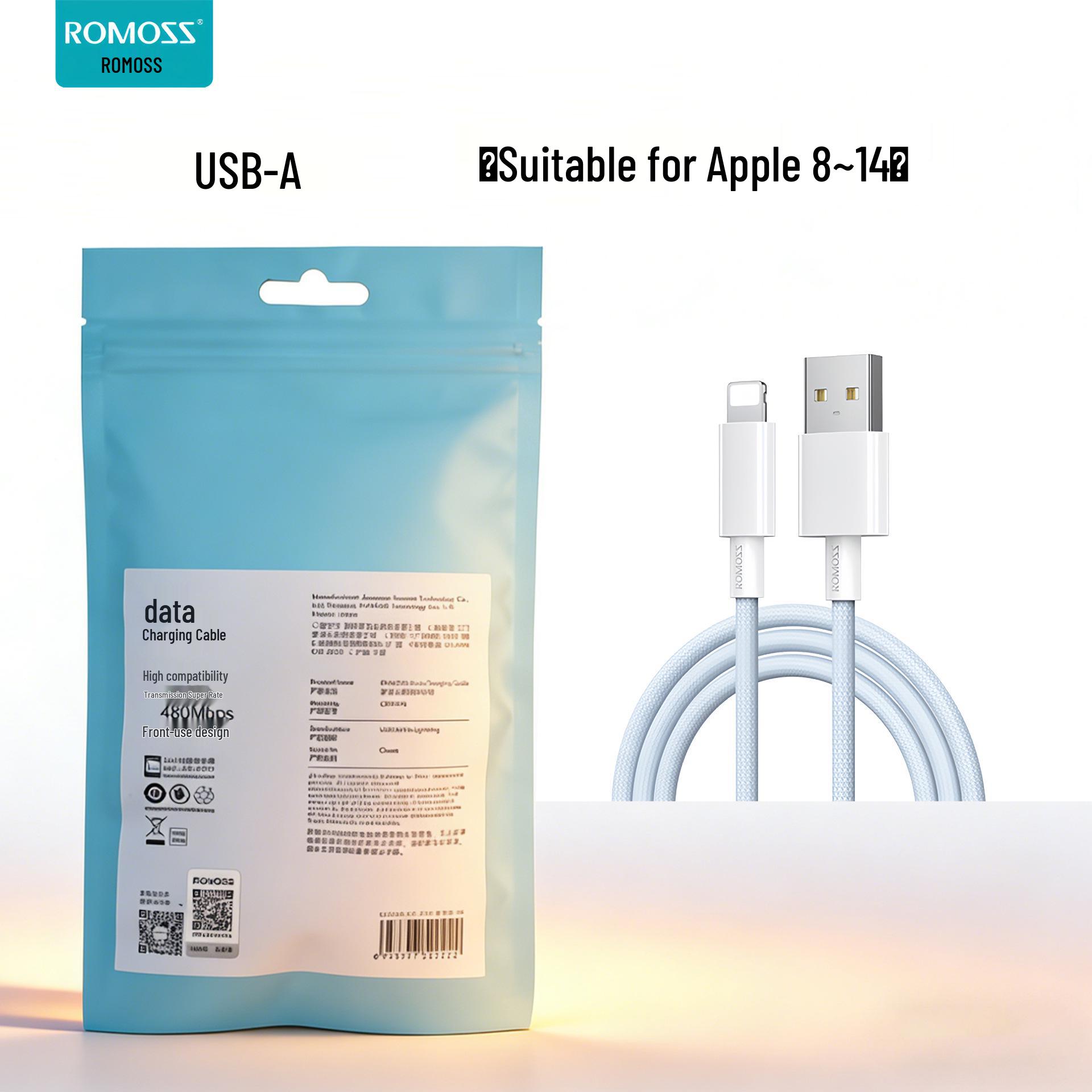

Romoss PD Fast Charging Braided Cable for Apple iPhones 8-14, 1m, 3C Certified