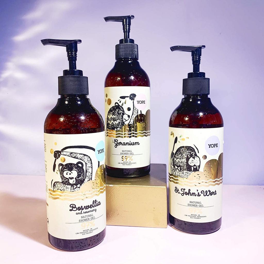 YOPE Natural Body with a Wort scent to lift your Made with natural Shower gel for dry ECOCERT Soap, 400ml, St. John's spirits. 97% ingredients. skin.