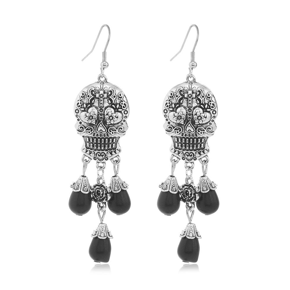 Halloween Skull Hollow Earrings Retro Exaggerated Punk Turquoise Pendant Earrings