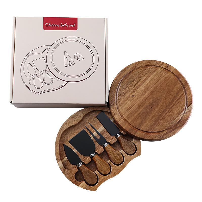 Stainless Steel Cheese Knives Set Round Charcuterie Board Cheese Fork Spreader Serving Tray Btter Tools With Gift Box