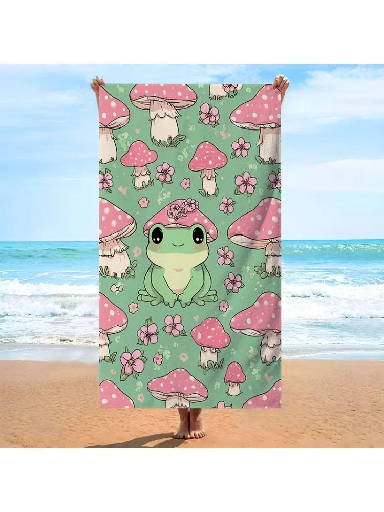 

1pc Oversized Soft Microfiber Beach & Bath Towel with Cute Frog & Mushroom Floral pattern - Large Bath Sheet for s &, Swimming W30*H60(CM)