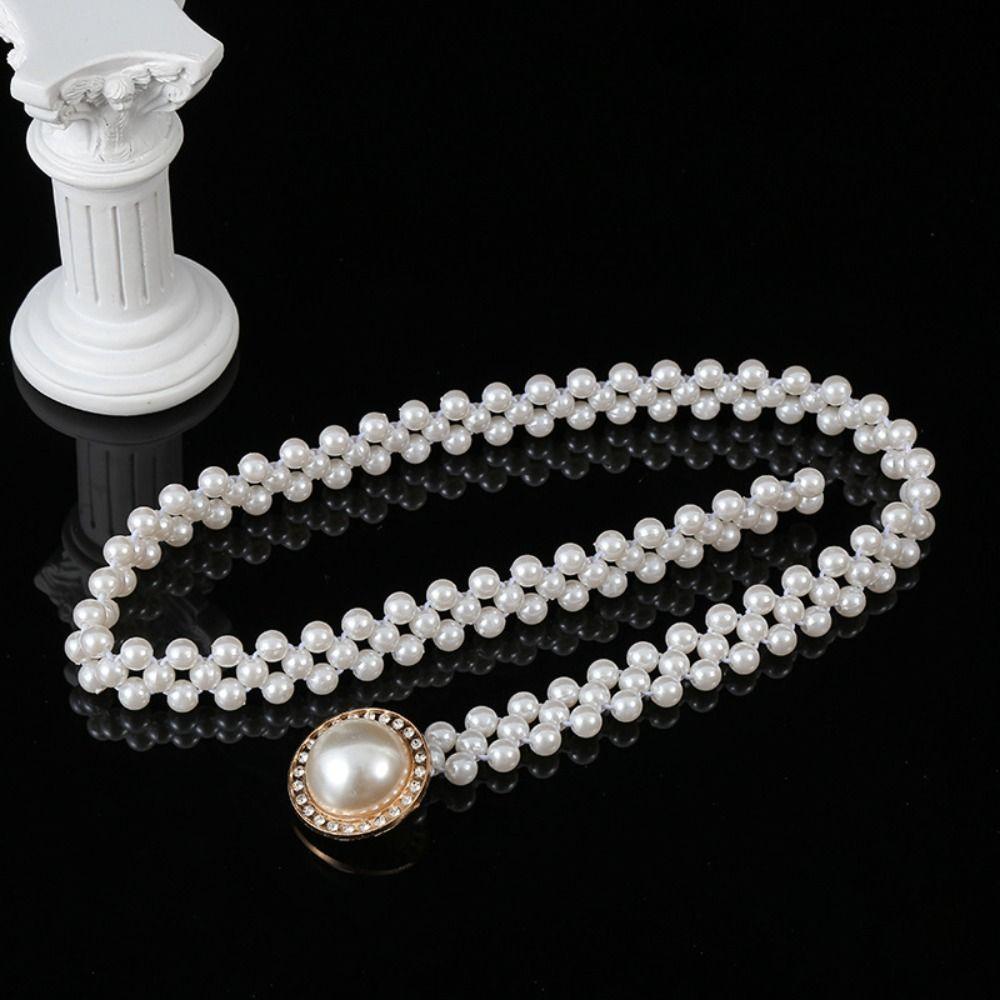 

Rhinestone Pearl Belt Korean Style Waist Belt Elegant Women Waistband Ladies белый