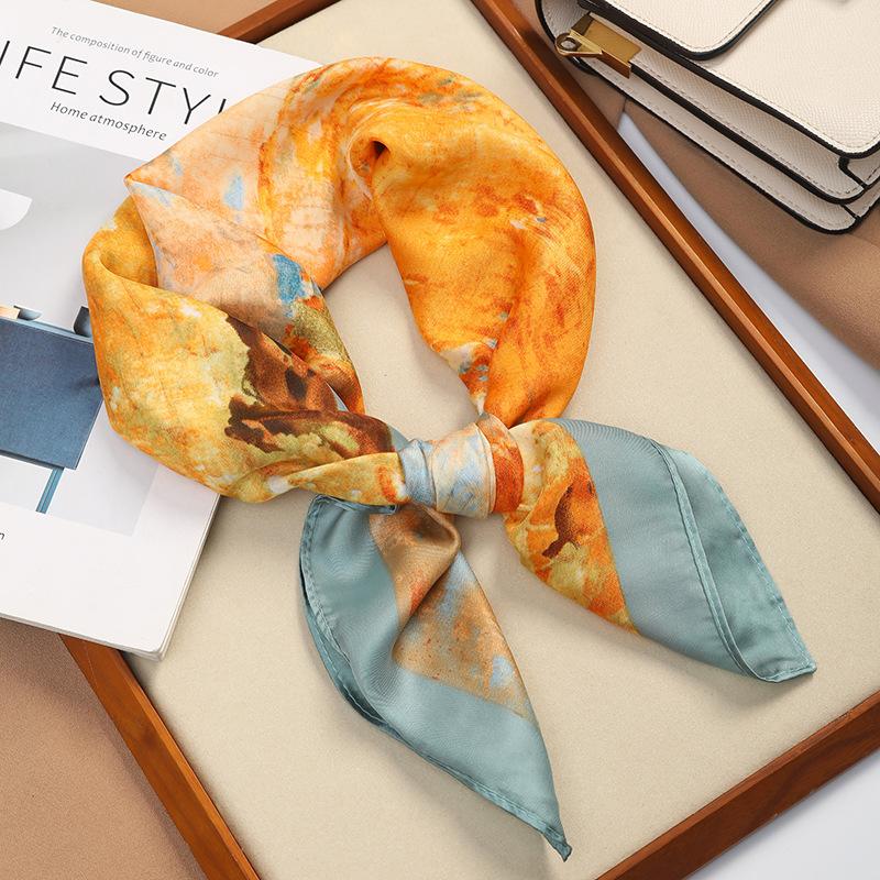 Luxury Versatile Houndstooth Printed Square Scarf Satin Sun Protection Lightweight 70 Ladies Headscarf
