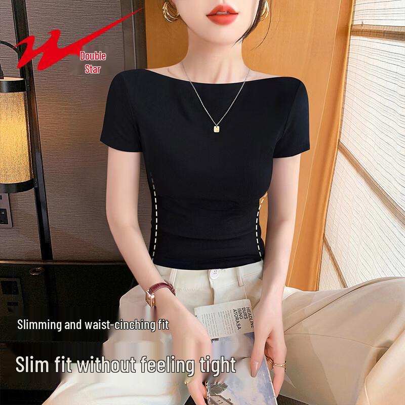 Shuangxing Women's Off-Shoulder Short Sleeve T-Shirt