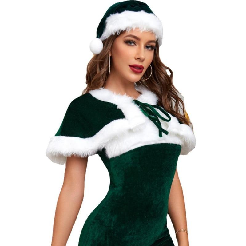 New Green Adult Christmas Costume Santa Uniform Women's Christmas Day Performance Costume Set