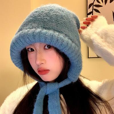 Solid Color Balaclava Hat Women's Winter Ear Protection and Cold Protection Wool Hat Thickened Warm Knitted Hat