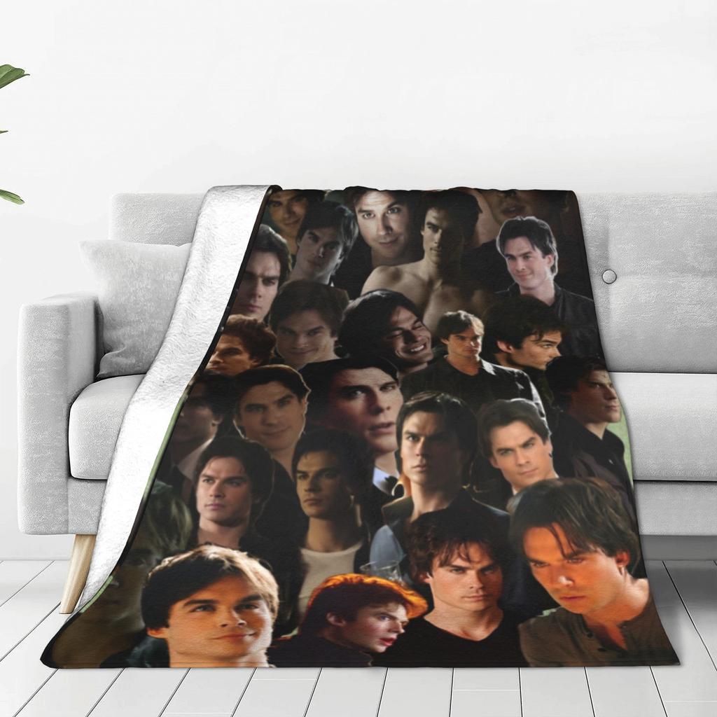 The Vampire Diaries Damon Salvatore Blankets Flannel TV Series Super Warm Throw Blankets for Bed Bedroom Quilt