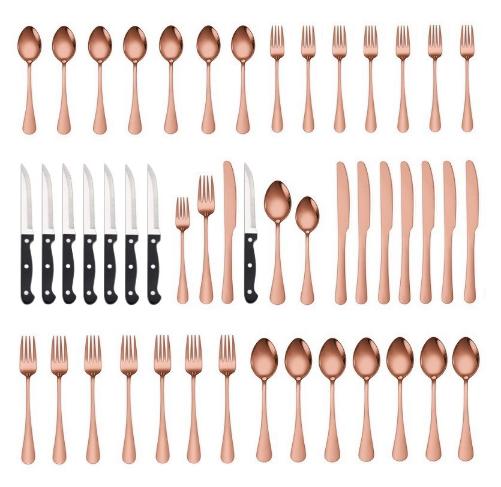48 Pcs Flatware Silverware Set with Steak Knives for 8 Guests, Stainless Steel Mirror Cutlery, Dishwasher Safe Utensils Set