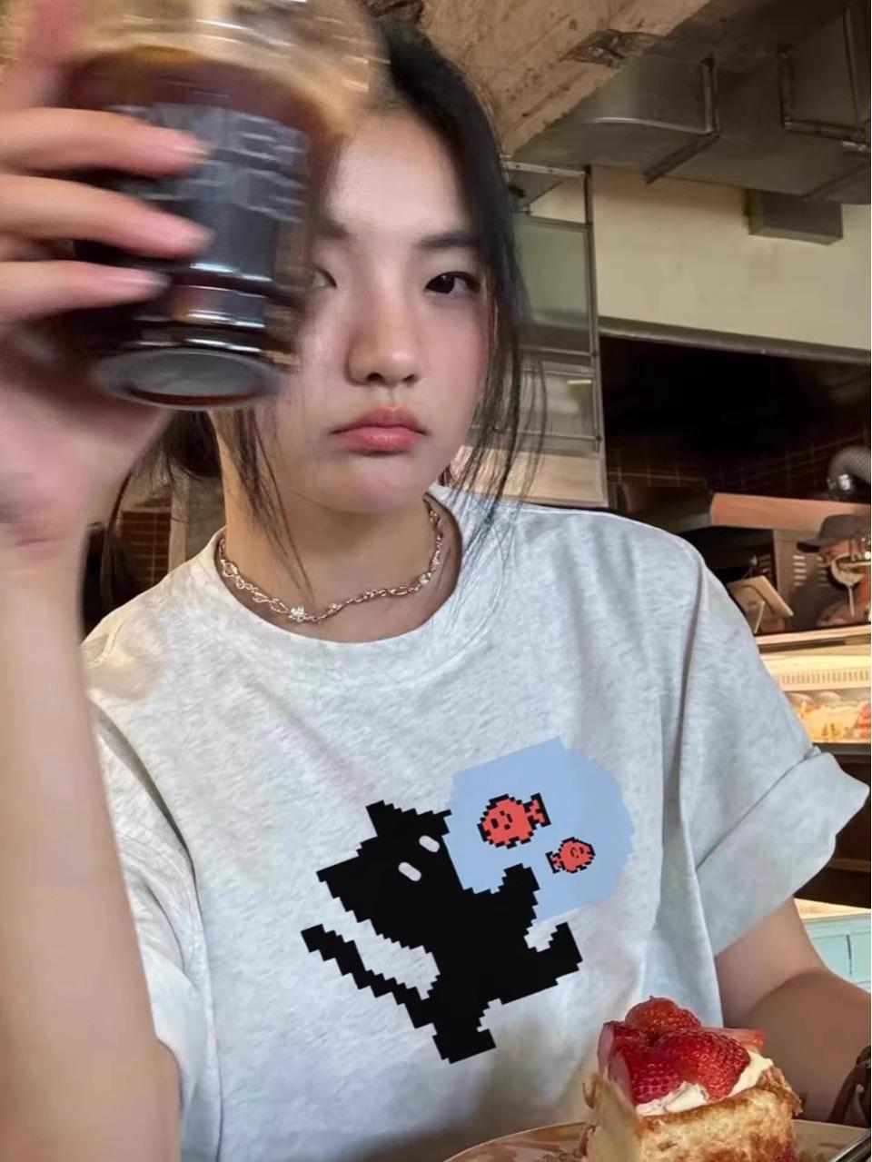 

2025 Women s Loose-Fit Pure Cotton Short Sleeve T-Shirt M білий/сірий колір