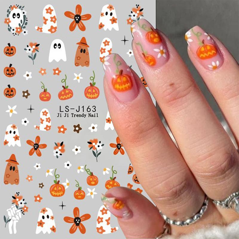 2Pcs Unique Design Halloween Nail Stickers Cartoon Devil Eye Ghost Skull Cat for Exclusive Halloween Party Nail Decor