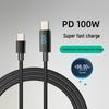 100W Dual Type-C Nylon Braided Fast Charging Cable with Digital Display for Android, Huawei, and Apple Devices.