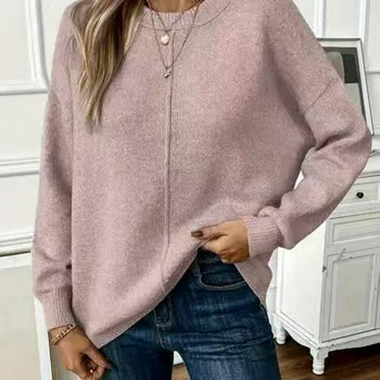 2025 Autumn/Winter European & American Casual Solid Color Knit Pullover Sweater for Women