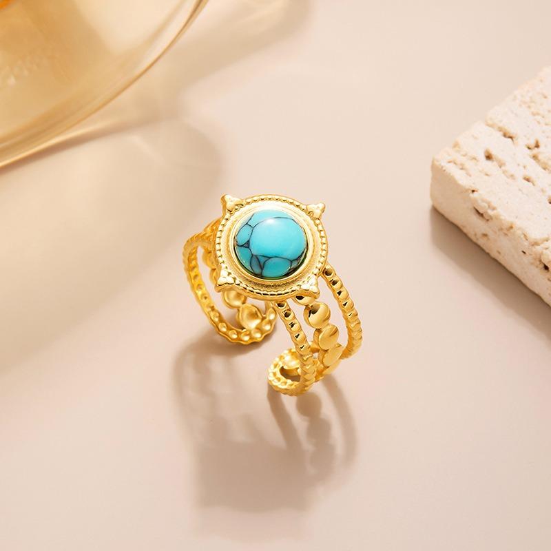 Europäischer und amerikanischer Titanstahlring mit Blumenöffnung, vergoldeter High-End-Zeigefingerring, farbenfroher, vielseitiger Ring, Schmuckgeschenk