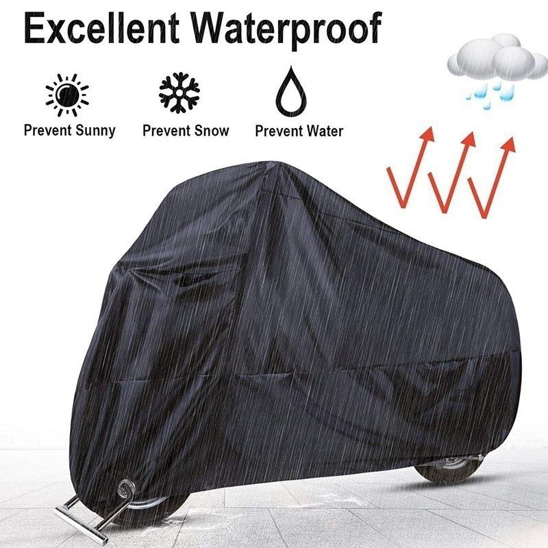 Waterproof Black Motorcycle Cover, 190T Polyester - Ideal for Rainy Season Medium