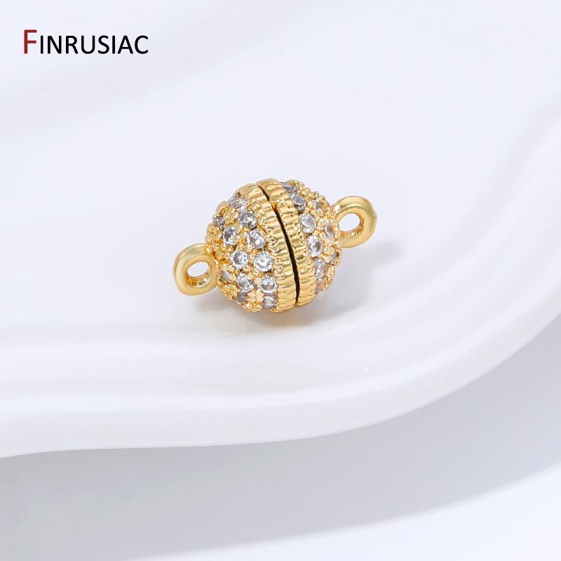 18K Gold Plated Brass Inlaid Zircon Ball Magnetic Clasps,Magnetic Lock Connector Clasps For DIY Jewelry Making Accessories