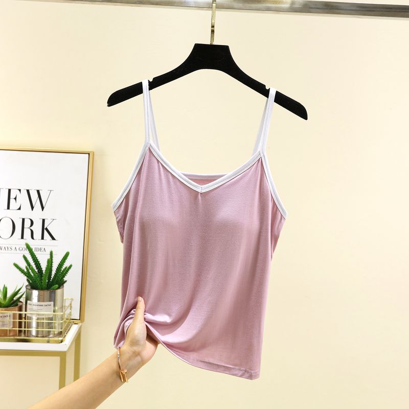 

Модальный жилет с V-образным вырезом, на подкладке, на бретелях, летняя тонкая майка без рукавов для ношения под одеждой, женский топ, футболка чистого цвета Pink 2XL (70.00 kg-80.00 kg recommended