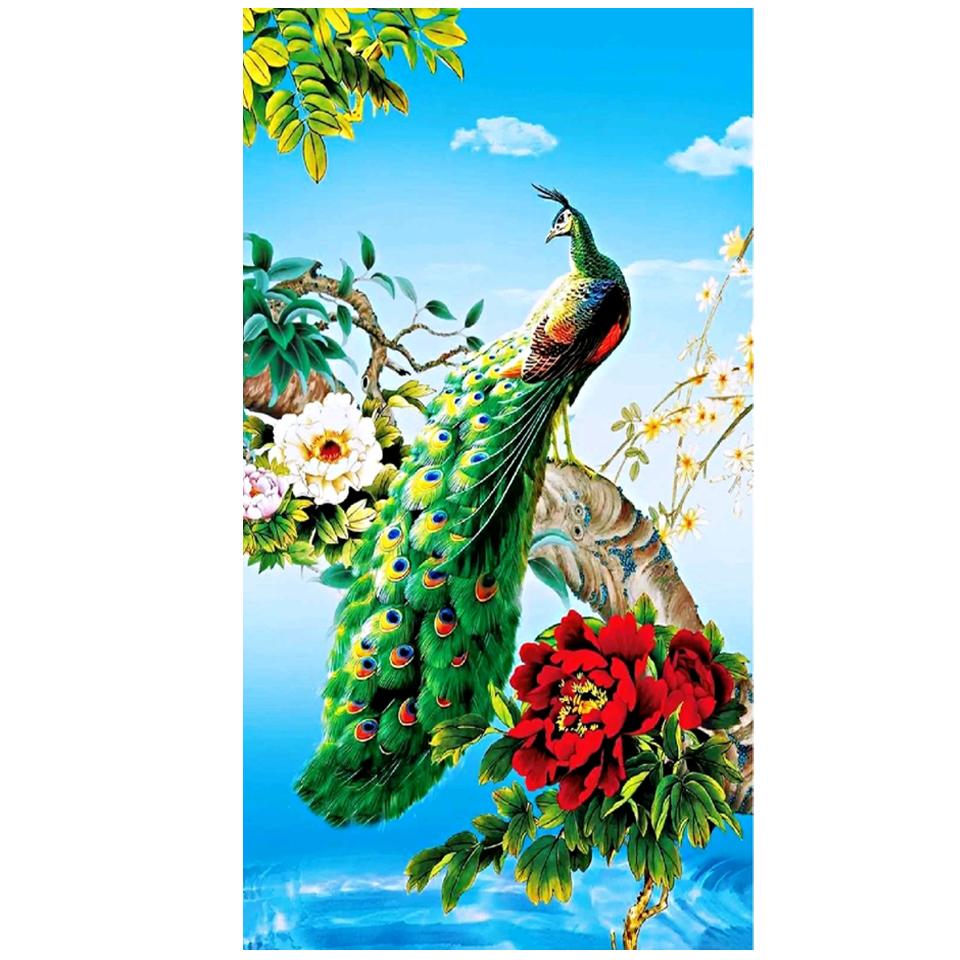 Large Diamond Embroidery Peacock  Flowers Landscape Art 5d Diy Diamond Painting Full Drill Mosaic Cross Stitch Home Decoration