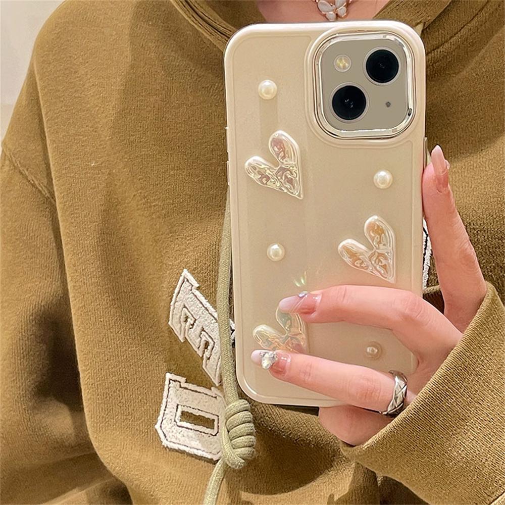 Japan Korean 3d Pearl Laser Love Heart Soft Phone Case For Iphone 14 12 11 13 Pro Max Xr X Xs Max Luxury Protective Back Cover