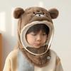 Cartoon Children's Hats Warm Shawls Head Caps with Face Shields Kids Mask Integrated Hat  Boys