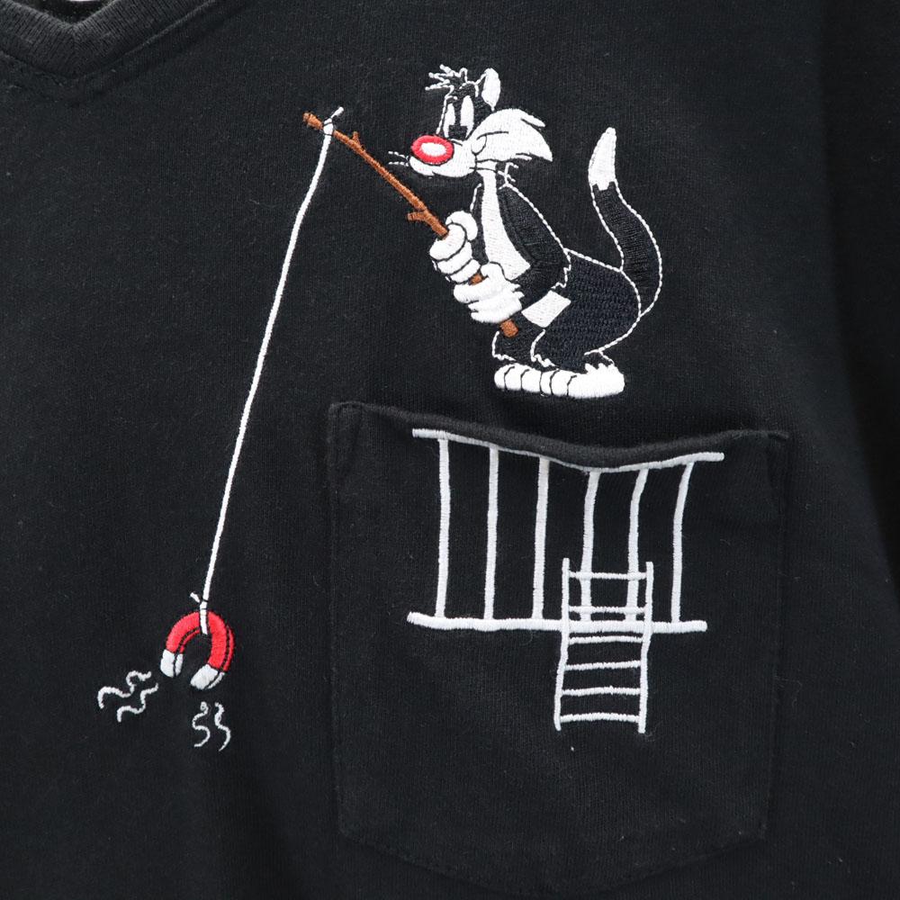 WARNER BROS. STUDIO STORE 90er Looney Tunes Tweety Sylvester Altes Kurzarm V-Ausschnitt T-Shirt Herren Gebraucht