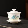 Suet jade white porcelain kung fu tea set gift box household ceramic Jiangshan gift box accompanying gifts can be ordered