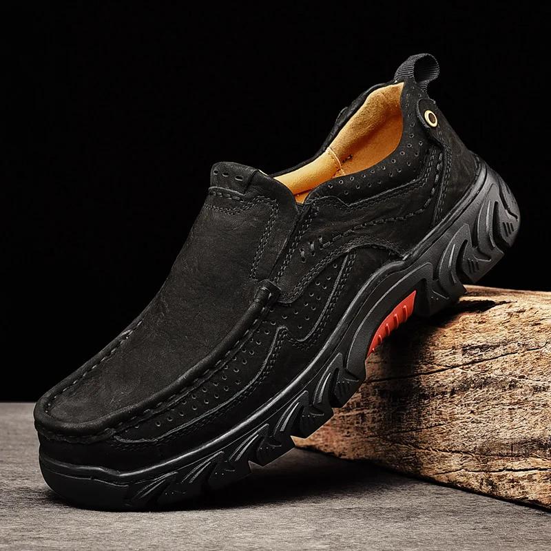 Fashion Genuine Leather Outdoor Slip On Shoes Men Cow Leather Luxury Men's Shoes Casual Male British Style Handmade Loafers For Man