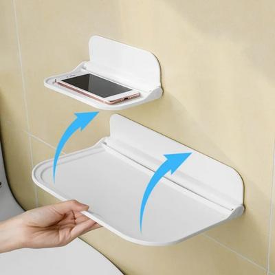 Klappbares Wandregal, platzsparend, faltbares Lagerregal, stanzfreier Telefonhalter, Ablage für WLAN-Router, Badezimmer-Organizer