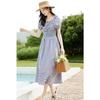 VICTORIA&VERA Women's Plaid Square Neck Puff Sleeve Midi Dress