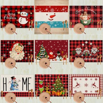4Pcs Luxury Christmas Print Placemats Linen Non Slip Heat Resistant Table Mats for Party Kitchen Wedding Dining Decoration