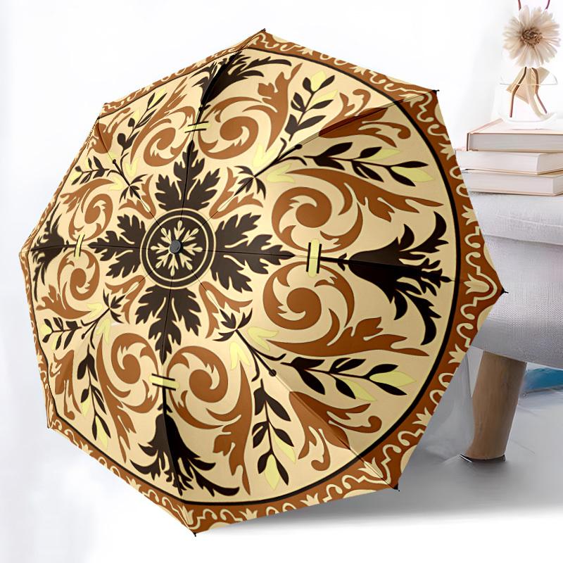 1 Stück Blumiges Mandala Automatischer Faltregenschirm Kompaktes 8-Rippen-Design, Langlebiger Eisenrahmen für Reisen, Outdoor, a0920103