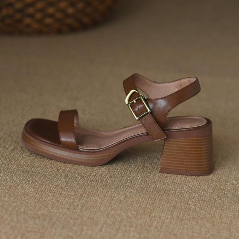 2025 Summer Women Sandals High Heels Basic Genuine Leather Concise Office Plus Size 35-42 Ladies Casual Outdoor Shoes