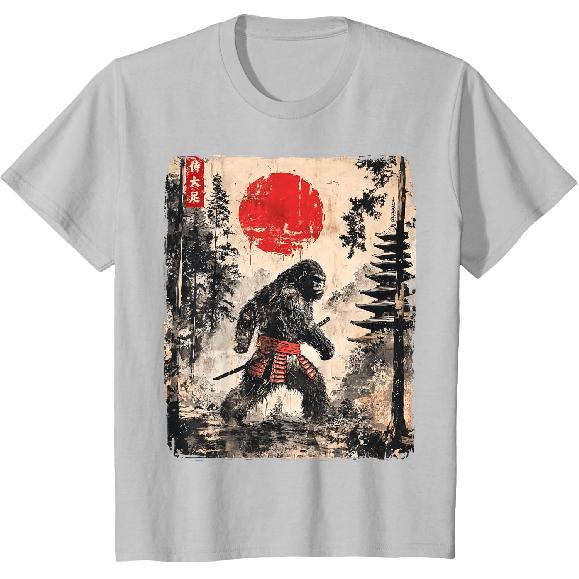 Samurai Bigfoot Japanese Vintage Graphic Ukiyo-e Art Funny T-Shirt