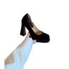 Women Sexy Black Ankle Strap High Heels Autumn Woman Flock Round Toe Pumps Female Suede Buckle Fashion Shallow Pumps