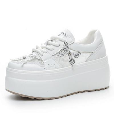 Moda 8cm Nueva Primavera Mujer Encaje Zapatilla Gruesa Moda Verano Hueco Plataforma Cuña Planos Cómodos Botines Zapatos Malla de Aire Cuero Genuino