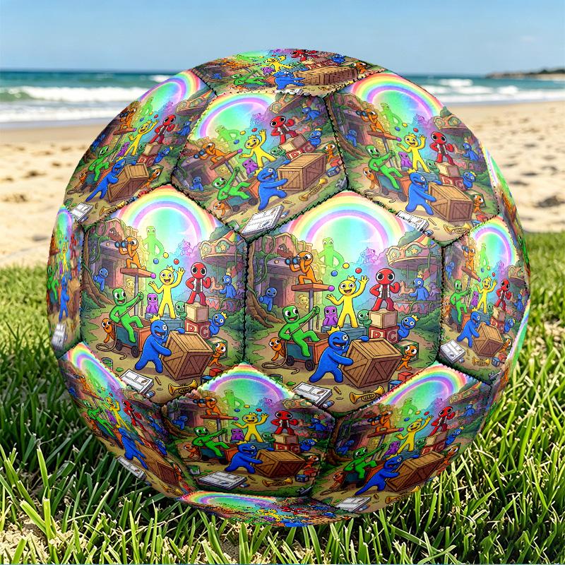 Game Rainbow Friends Print Size 5 Soccer Ball, PU Wear Resistant Football for Match Training and Daily Practice, Birthday Gift for Soccer Fans