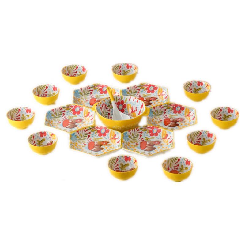 Qianhua Zhike Ceramic Family Tableware Set with Cute Rabbit Design