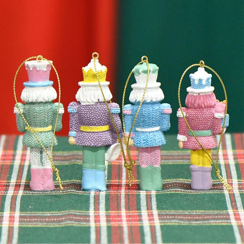 Pack of 4 Candy Color Nutcrackers King and Soldier Statue Christmas Decorative Hanging Resins Nutcrackers Toy Decors