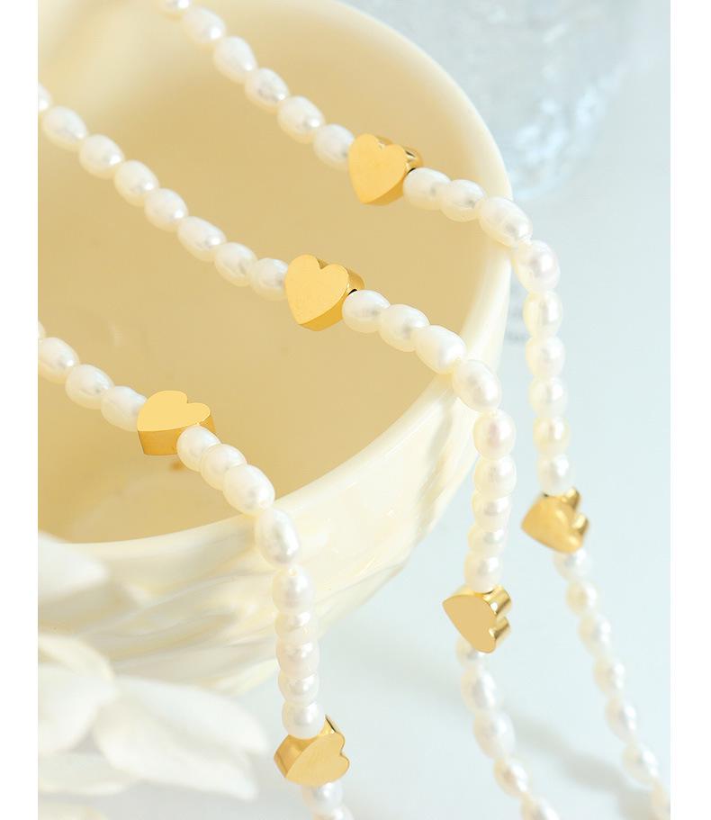 Korean Sweet Peach Heart & Pearl Titanium Necklace