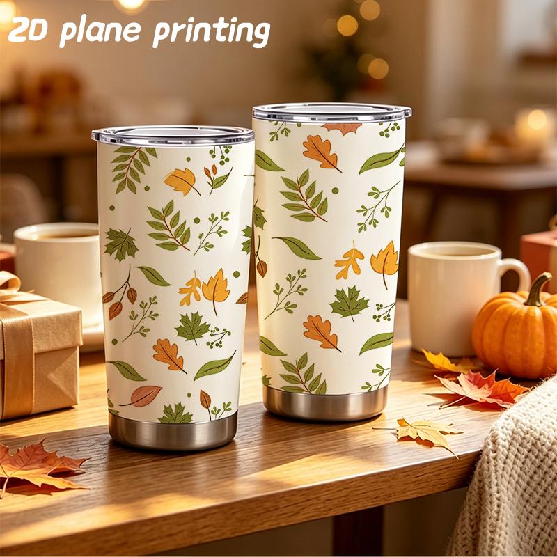591ml Car Tumbler Autumn Maple Leaf Elements Straw Cup Tumbler With Lid Metal Drink Mug Straight Tumbler Leakproof Tumbler