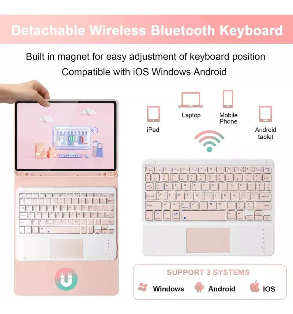 Redmi Pad SE 11-Zoll Touch-Tastatur mit Hintergrundbeleuchtung & Bluetooth & Leder-Schutzhülle mit Stifthalter (Kompatibilität: 2025 Redmi Pad 2)