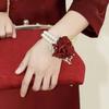 Xi Po Po Corsage: Wine Red Bride & Groom Wedding Accessories