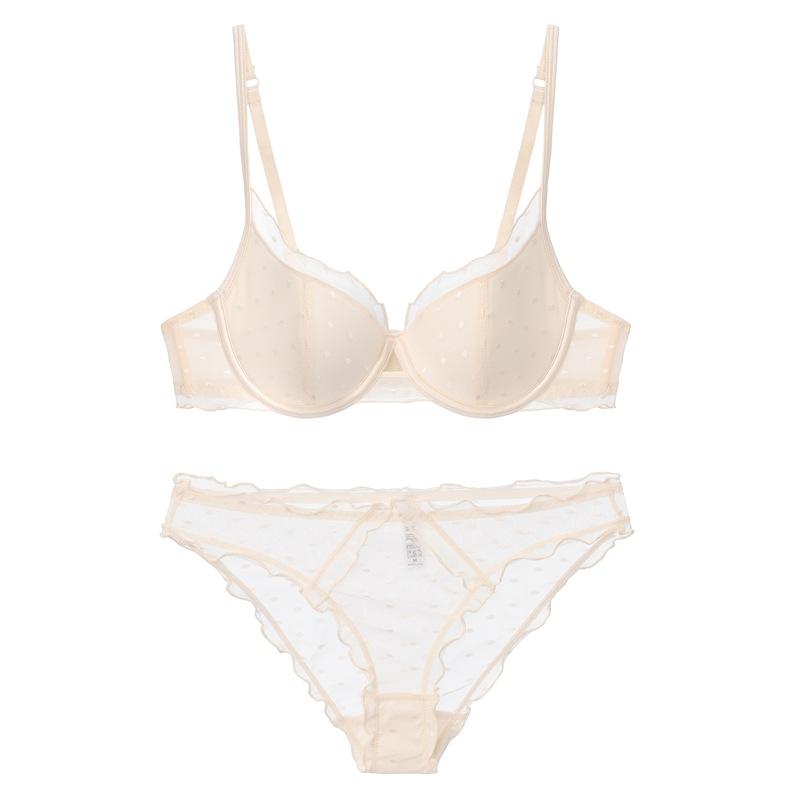 French Lace Women Underwear Sexy Hollow Thin Cup Push Up Bra Fashion Ladies Romantic Lingerie 4 Color Bras With Mesh Panties Set