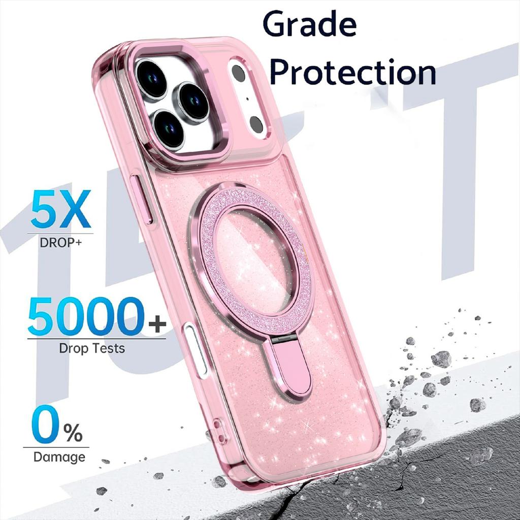 For iPhone 17 Pro Max Case Glitter Design TPU+PC Kickstand Phone Protector